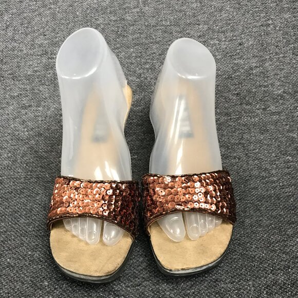 Womens JANTE Size 8 Brown Sequin Slides Heels 4" Platform Pole Dancing Clubwear - Picture 2 of 6